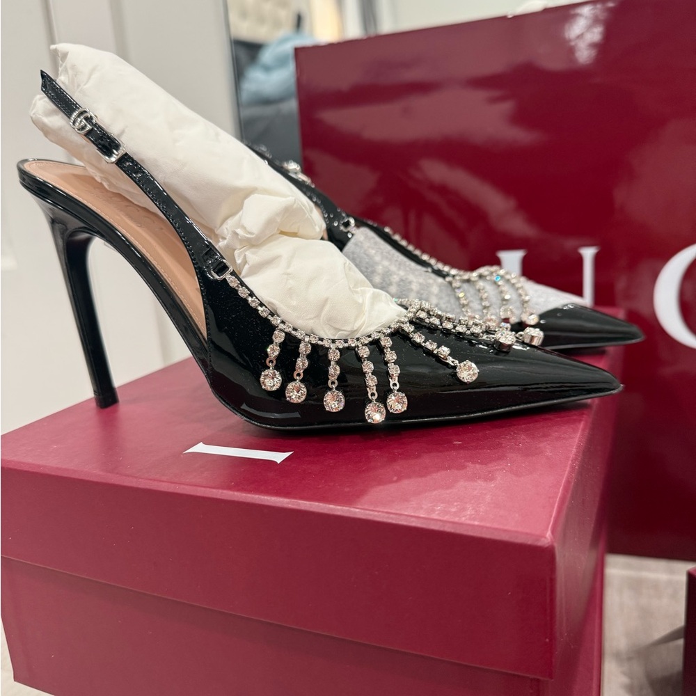 Gucci Elegant Black Slingback Heels with Crystal Embellishments